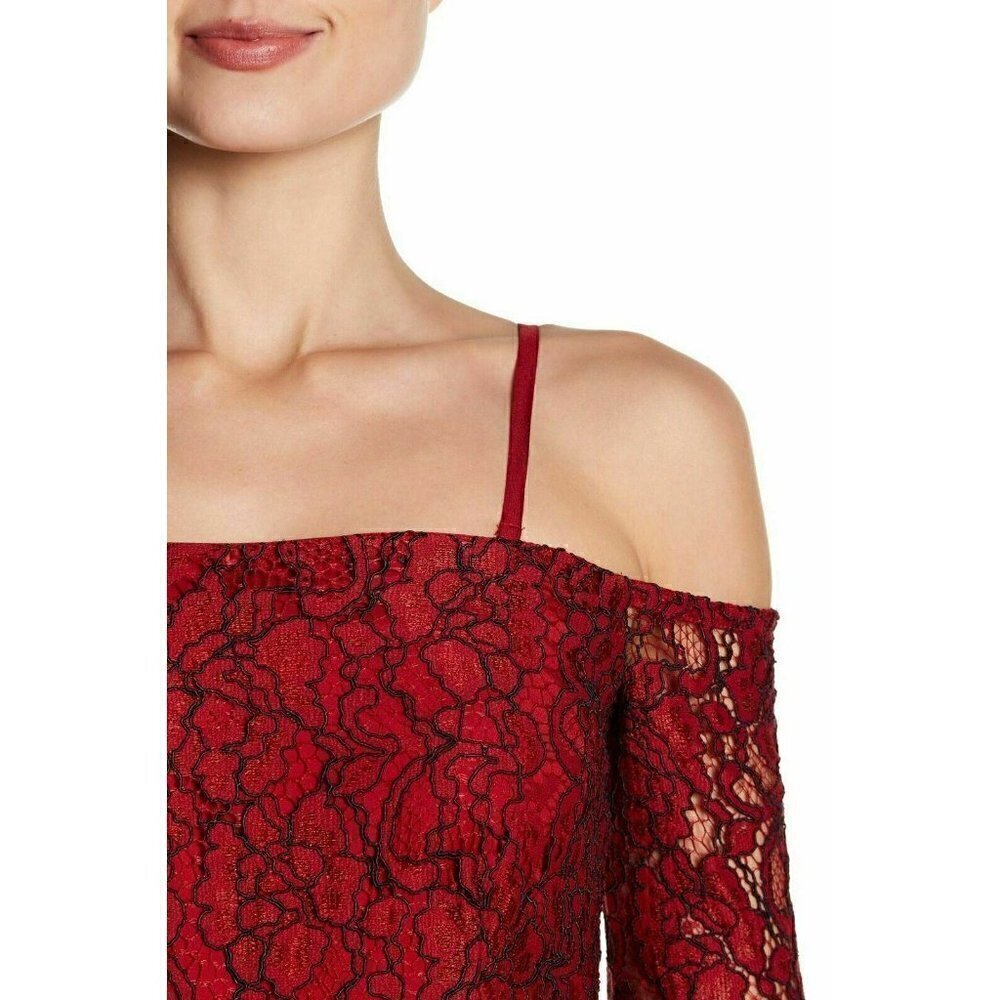 Laundry by Shelli Segal Women Red Peplum Lace Off-the-shoulder Cocktail Dress 6 - Picture 5 of 10